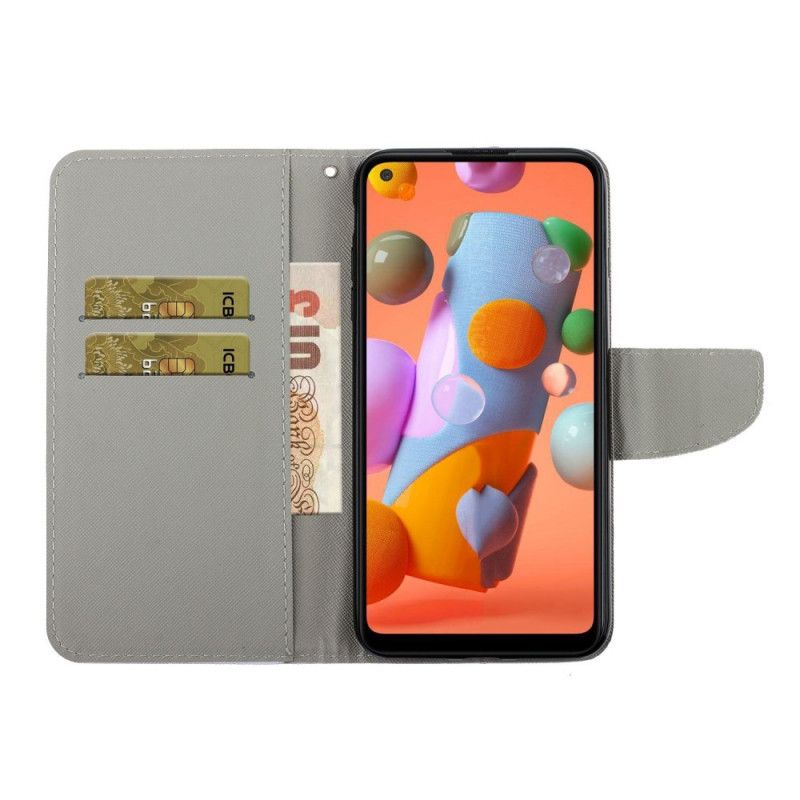 Flip Case Samsung Galaxy M11 Marmori Ja Paljetteja Hihnalla