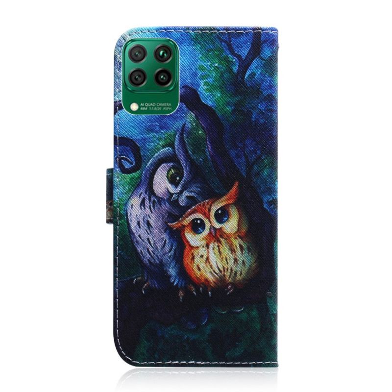 Flip Case Huawei P40 Lite Pöllöiden Maalaus