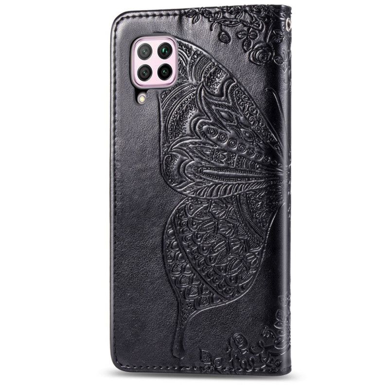 Flip Case Huawei P40 Lite Violetti Vaaleansininen Puoliksi Perhosia