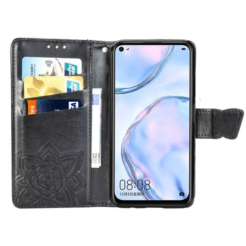 Flip Case Huawei P40 Lite Violetti Vaaleansininen Puoliksi Perhosia