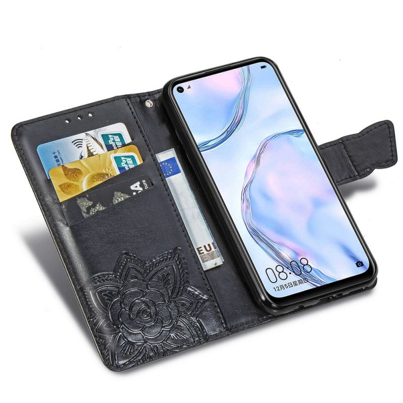 Flip Case Huawei P40 Lite Violetti Vaaleansininen Puoliksi Perhosia