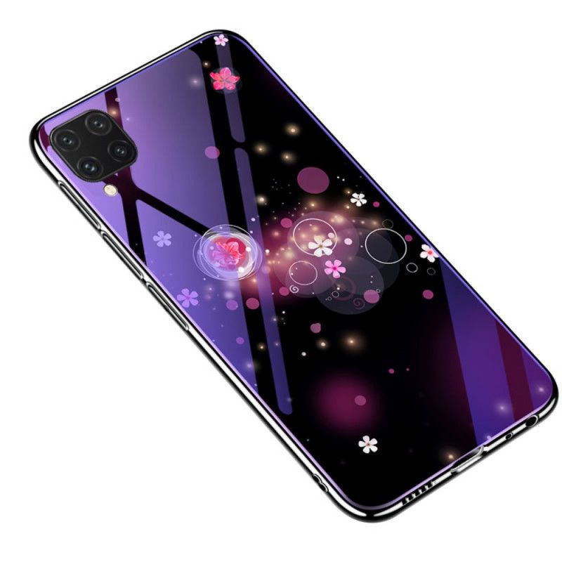 Kuori Huawei P40 Lite Vaalea Violetti Violetti Karkaistu Lasi Ja Kukka-Silikoni Suojakuori