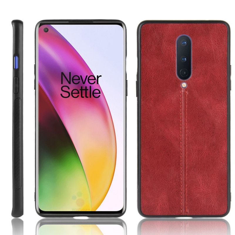 Kuori OnePlus 8 Punainen Ommeltu Nahkaefekti