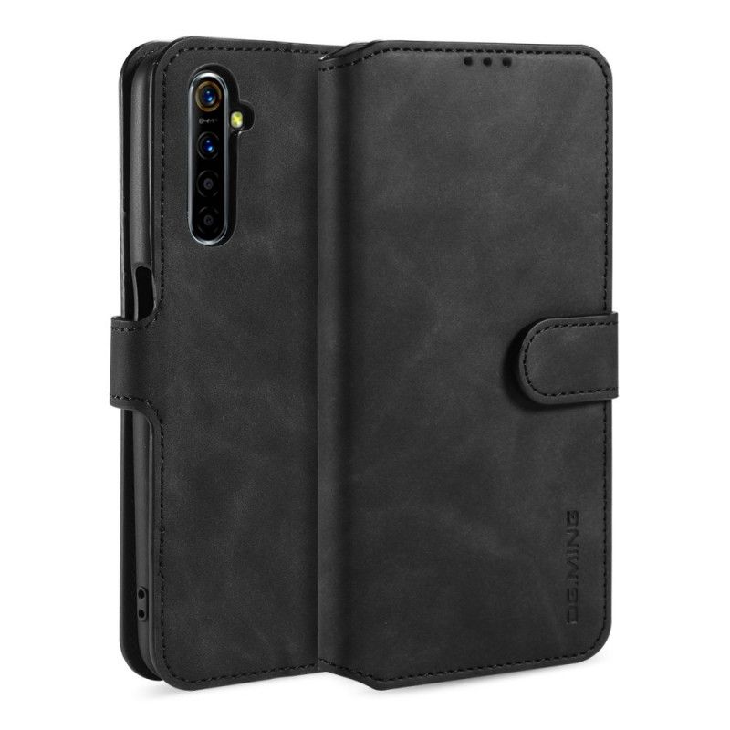 Flip Case Realme 6 Harmaa Musta Vintage Khazneh-Nahkaefekti