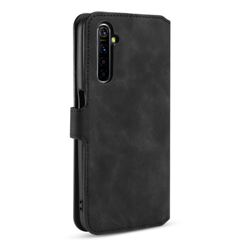 Flip Case Realme 6 Harmaa Musta Vintage Khazneh-Nahkaefekti