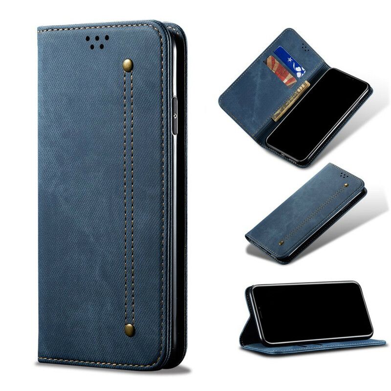 Flip Kotelot iPhone 13 Pro Faux Leather Jeans Texture Suojakuori