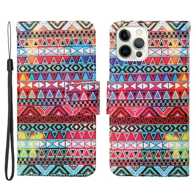 Flip Kotelot iPhone 13 Pro Patchwork Hihnalla