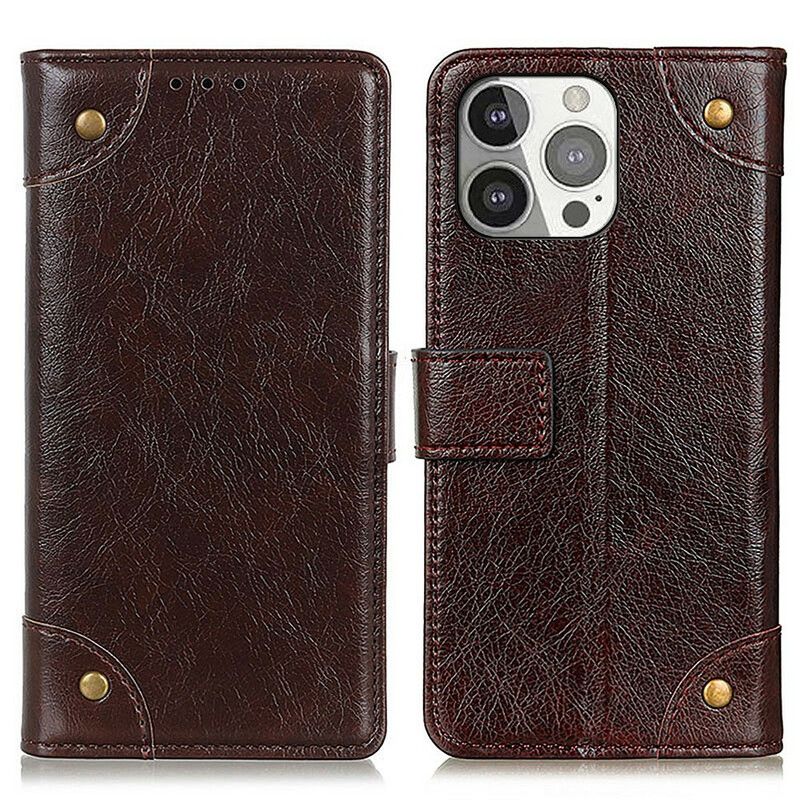 Kotelot iPhone 13 Pro Puhelinkuoret Style Nappa Leather Vintage Niitit