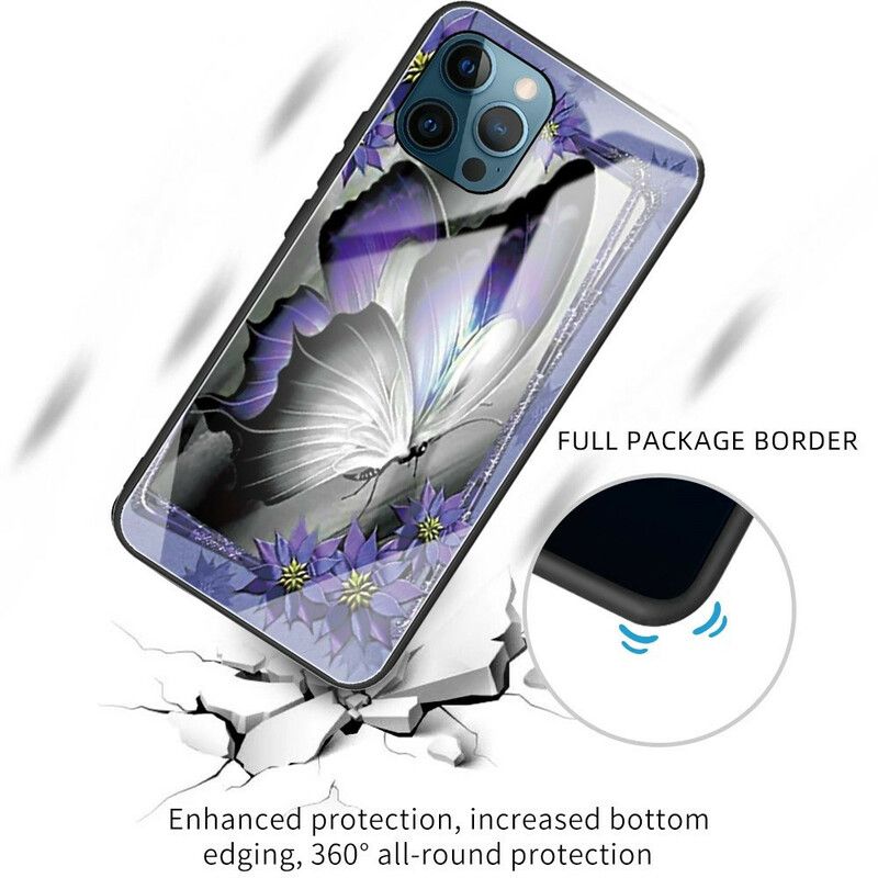 Kuori iPhone 13 Pro Purple Butterfly Tempered Glass