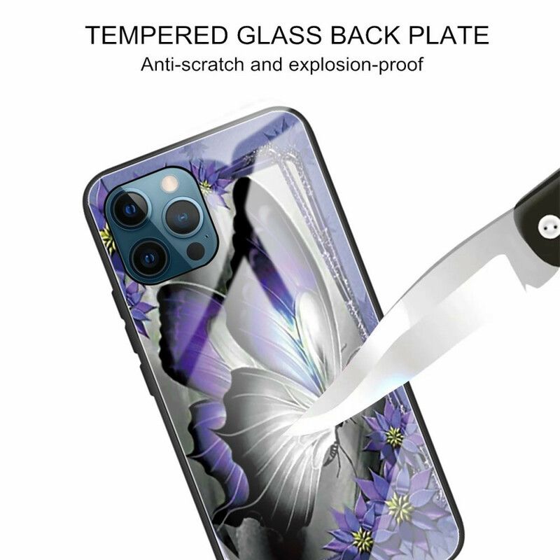 Kuori iPhone 13 Pro Purple Butterfly Tempered Glass