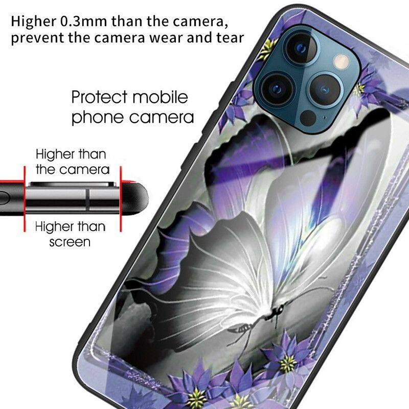 Kuori iPhone 13 Pro Purple Butterfly Tempered Glass