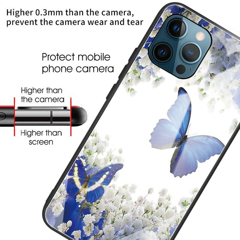 Kuori iPhone 13 Pro Tempered Glass Butterflies Design