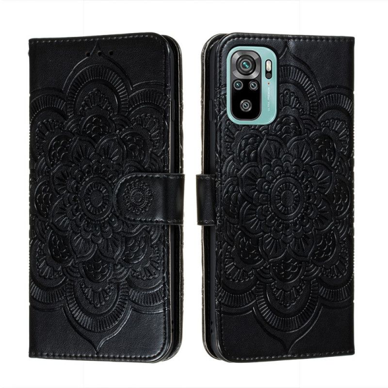 Flip Case Xiaomi Redmi Note 10 / Note 10S Harmaa Musta Täysi Mandala