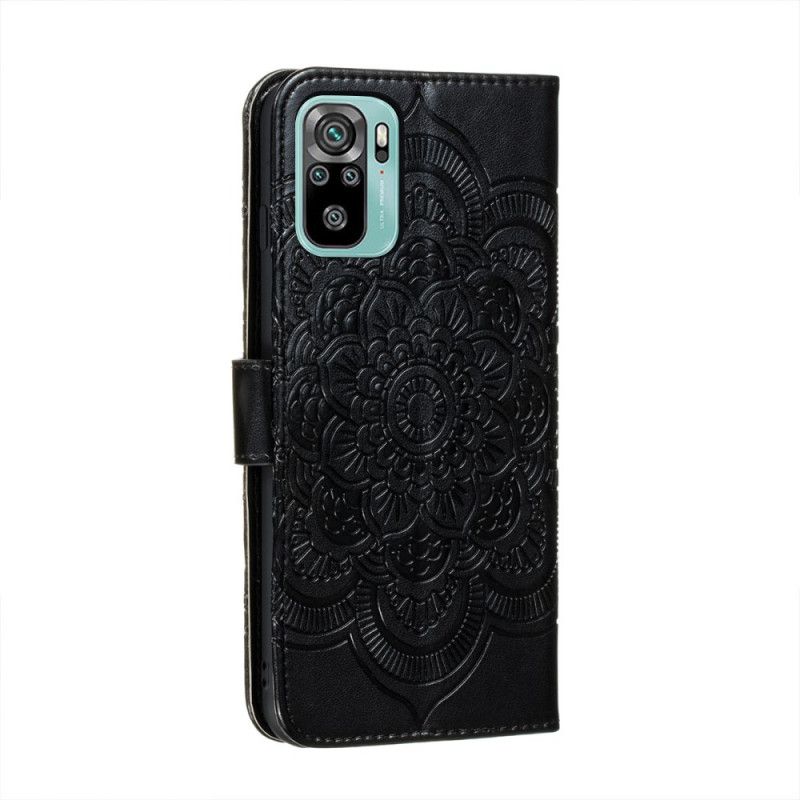 Flip Case Xiaomi Redmi Note 10 / Note 10S Harmaa Musta Täysi Mandala