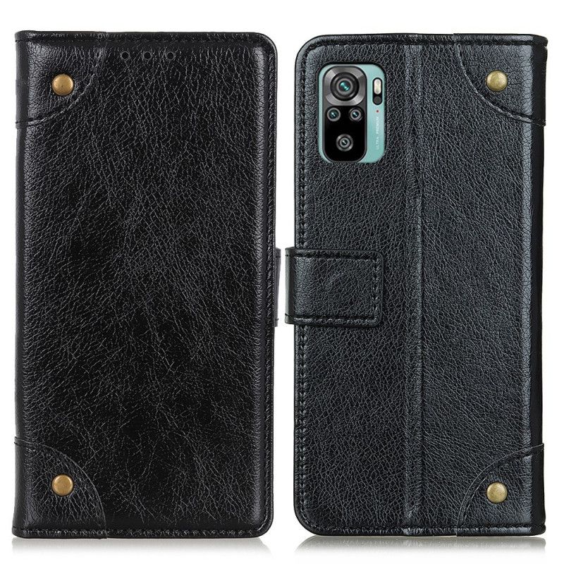 Kotelot Xiaomi Redmi Note 10 / Note 10S Punainen Musta Vintage-Niitit Nappa-Nahkatyyli Suojakuori