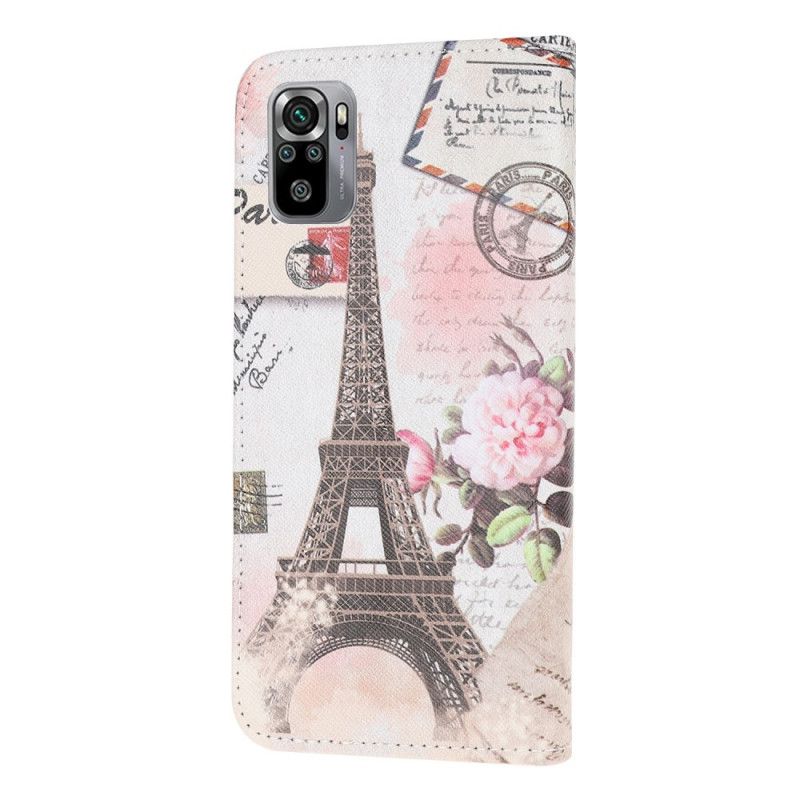 Nahkakotelo Xiaomi Redmi Note 10 / Note 10S Puhelinkuoret Retro Eiffel-Torni