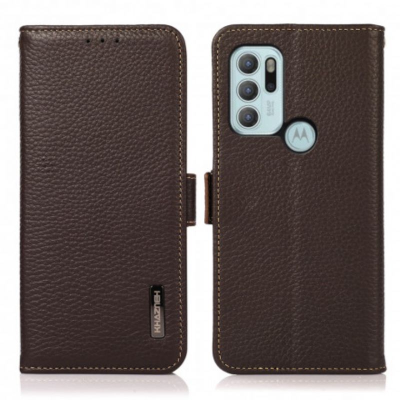 Flip Kotelot Moto G60s Litchi Leather Khazneh Rfid Suojakuori