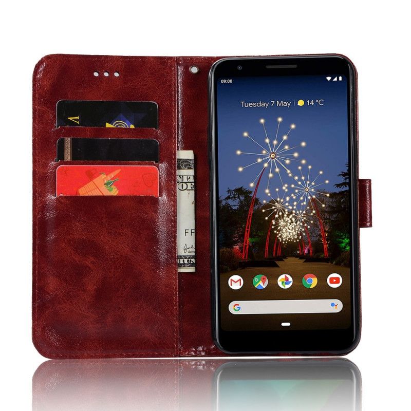 Flip Case Google Pixel 3A Kahvi Punainen Vintage Nahkatehoste Hihnalla