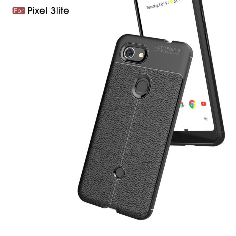 Kuori Google Pixel 3A Harmaa Musta Kaksilinjainen Litsi Nahkainen Vaikutus