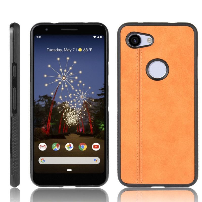 Kuori Google Pixel 3A Punainen Musta Nahkainen Ommel