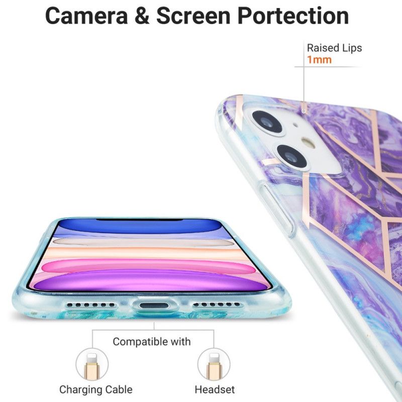 Case Kuoret iPhone 11 Vihreä Vaaleanpunainen Puhelinkuoret Räikeä Geometrinen Marmori