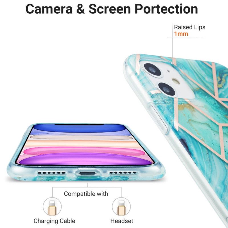 Case Kuoret iPhone 11 Vihreä Vaaleanpunainen Puhelinkuoret Räikeä Geometrinen Marmori