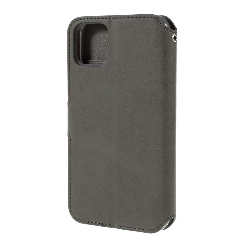 Flip Case iPhone 11 Harmaa Musta Nahkaefekti Azns