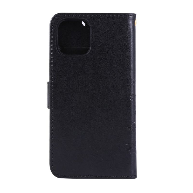 Flip Case iPhone 11 Harmaa Musta Perhosia Ja Kukkia