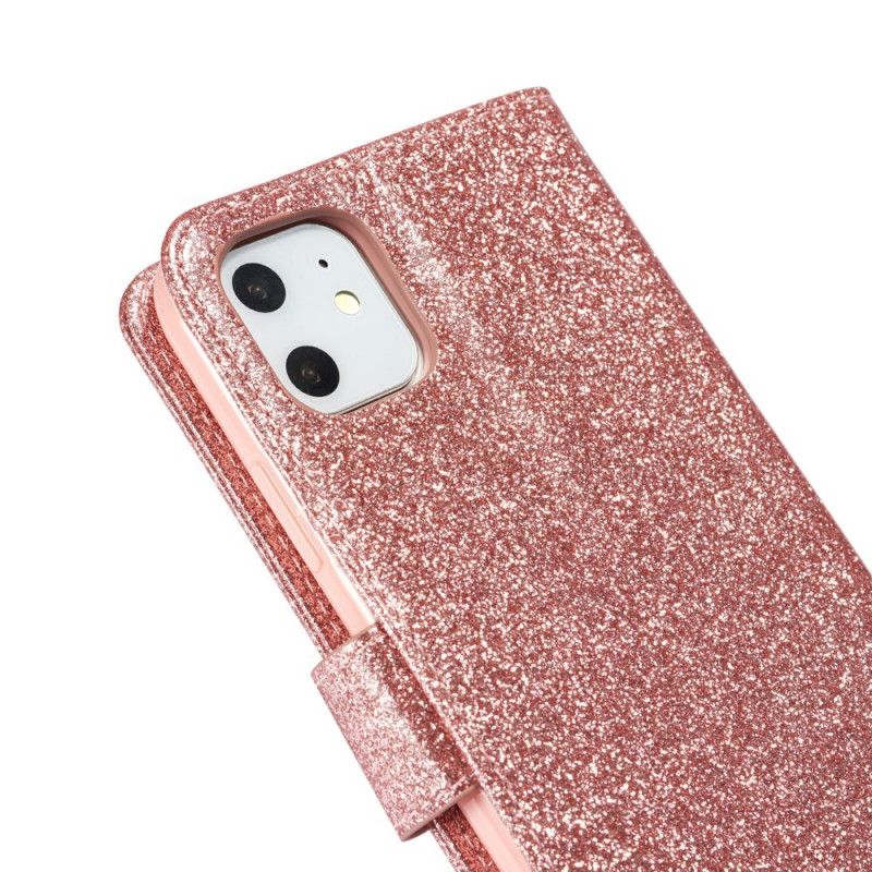 Flip Case iPhone 11 Magenta Musta Sydämen Kimallus