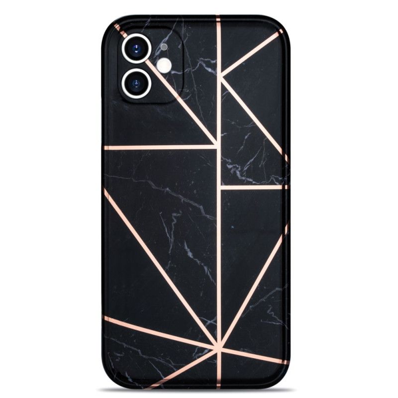 Kuori iPhone 11 Vaaleanpunainen Musta Marmorista Räikeä Geometria