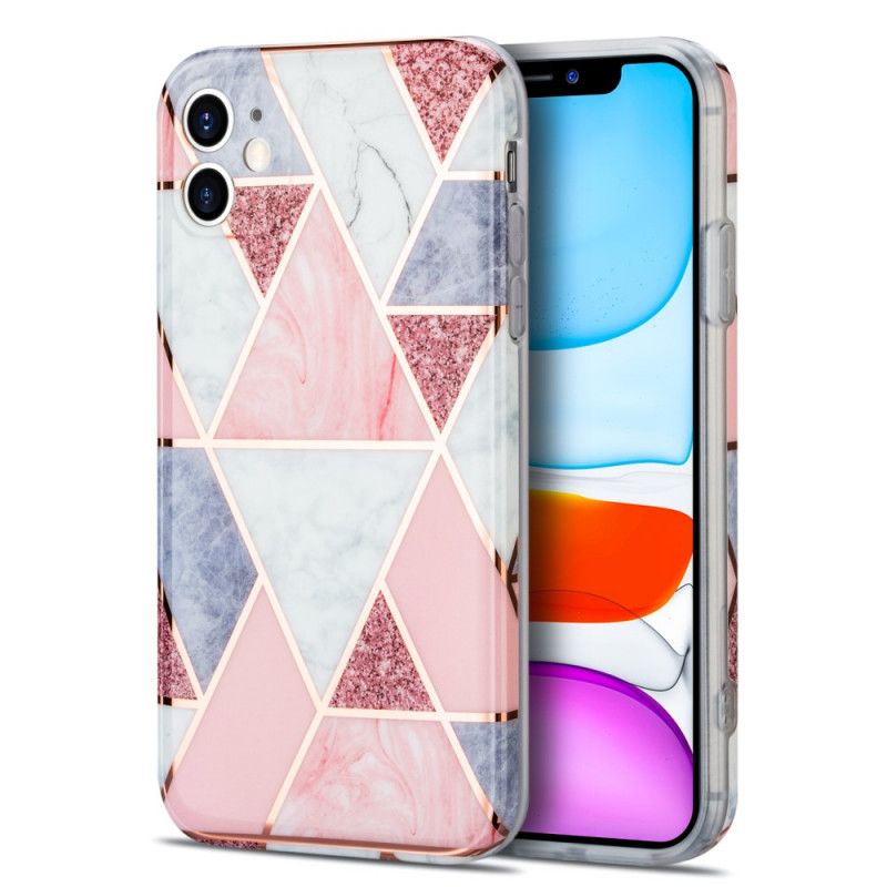 Kuori iPhone 11 Vaaleanpunainen Musta Marmorista Räikeä Geometria