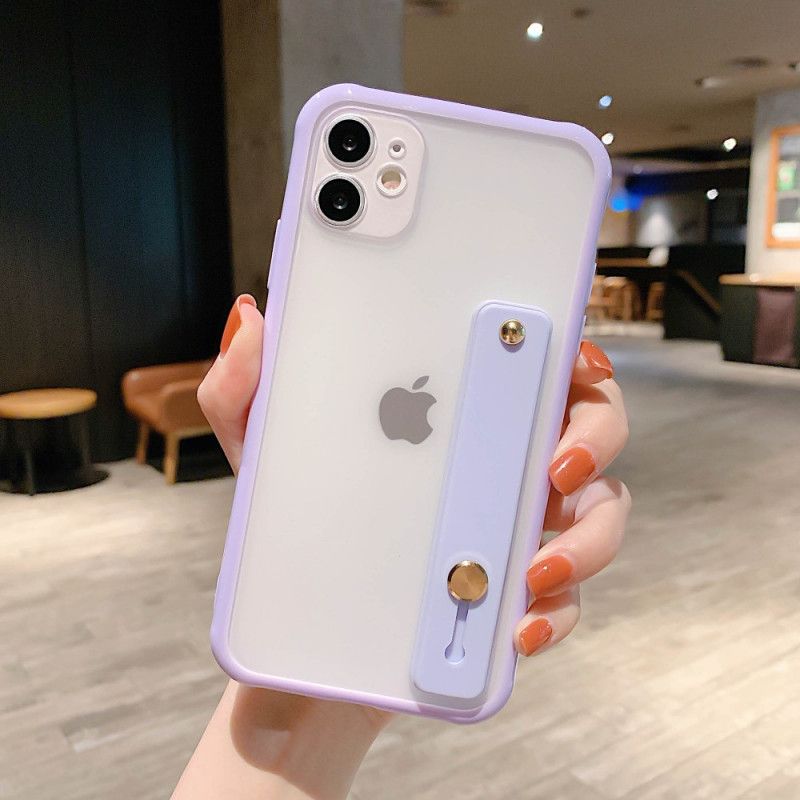 Kuori iPhone 11 Valkoinen Musta Hybridi Tukihihnalla