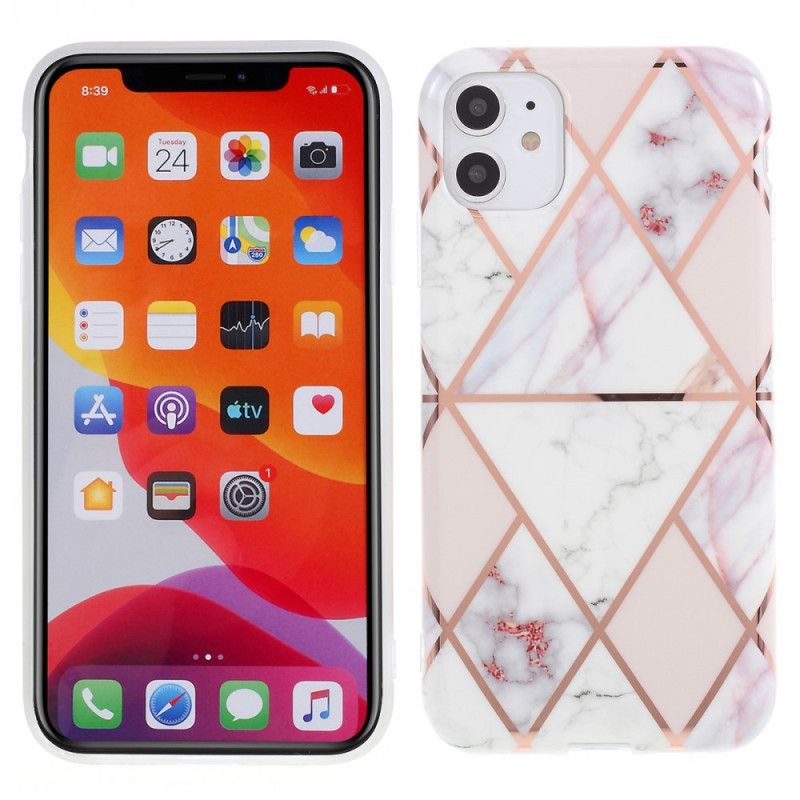 Kuori iPhone 11 Valkoinen Musta Marmorivärinen Geometria Suojakuori