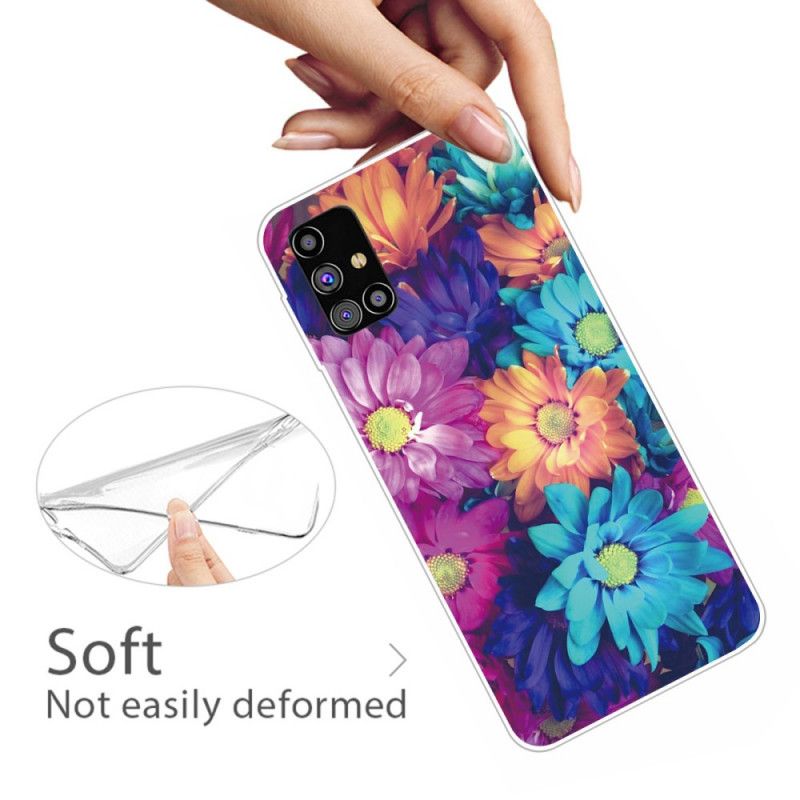 Case Kuoret Samsung Galaxy M51 Ruskea Oranssi Puhelinkuoret Taipuisat Kukat