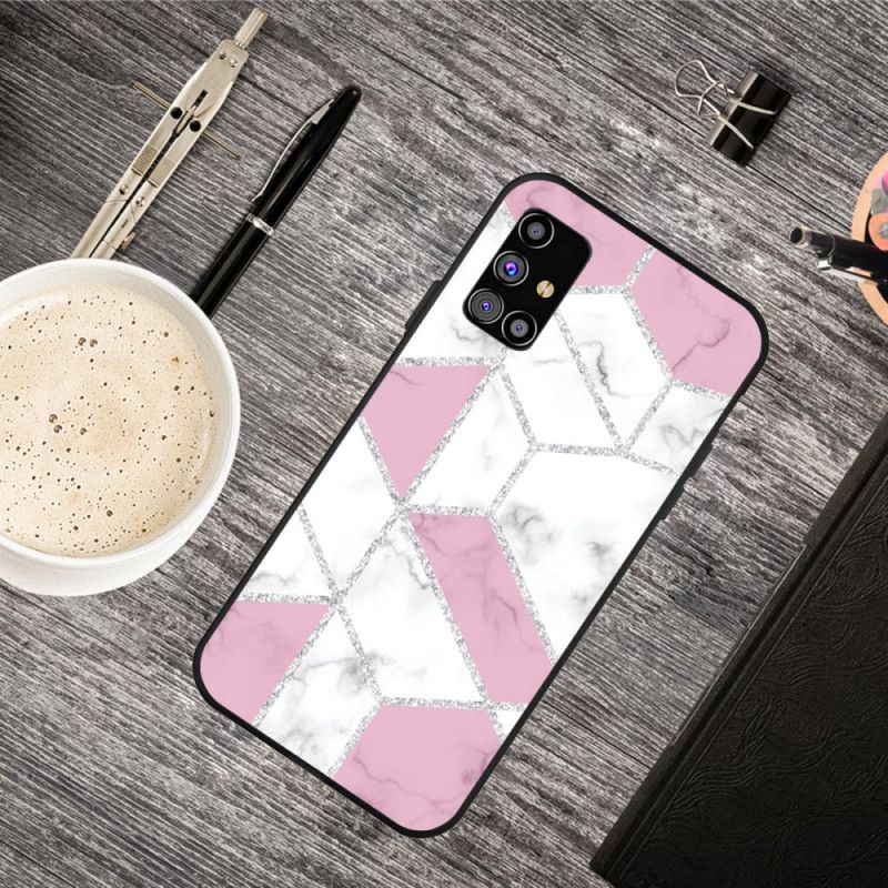 Case Kuoret Samsung Galaxy M51 Vaaleanpunainen Valkoinen Puhelinkuoret Marmorinen Kimallus