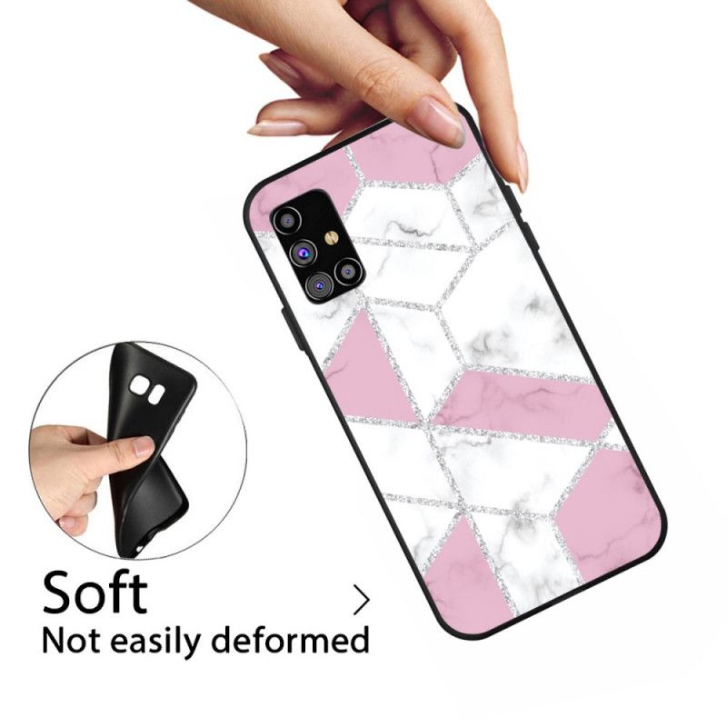 Case Kuoret Samsung Galaxy M51 Vaaleanpunainen Valkoinen Puhelinkuoret Marmorinen Kimallus