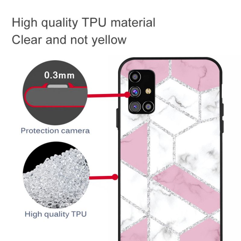 Case Kuoret Samsung Galaxy M51 Vaaleanpunainen Valkoinen Puhelinkuoret Marmorinen Kimallus