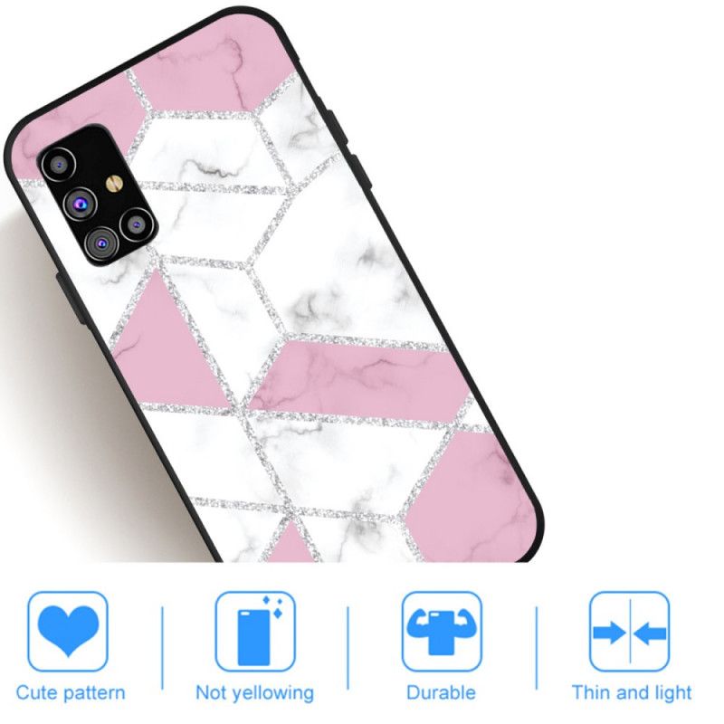 Case Kuoret Samsung Galaxy M51 Vaaleanpunainen Valkoinen Puhelinkuoret Marmorinen Kimallus