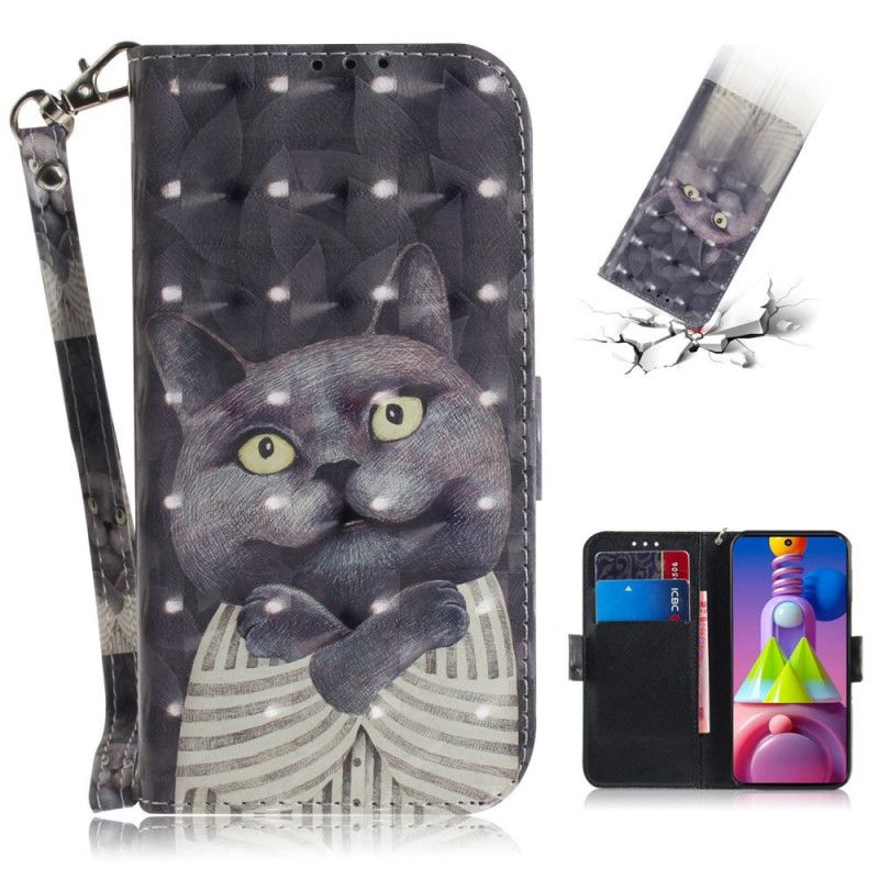 Flip Case Samsung Galaxy M51 Harmaa Kissa Tangoilla