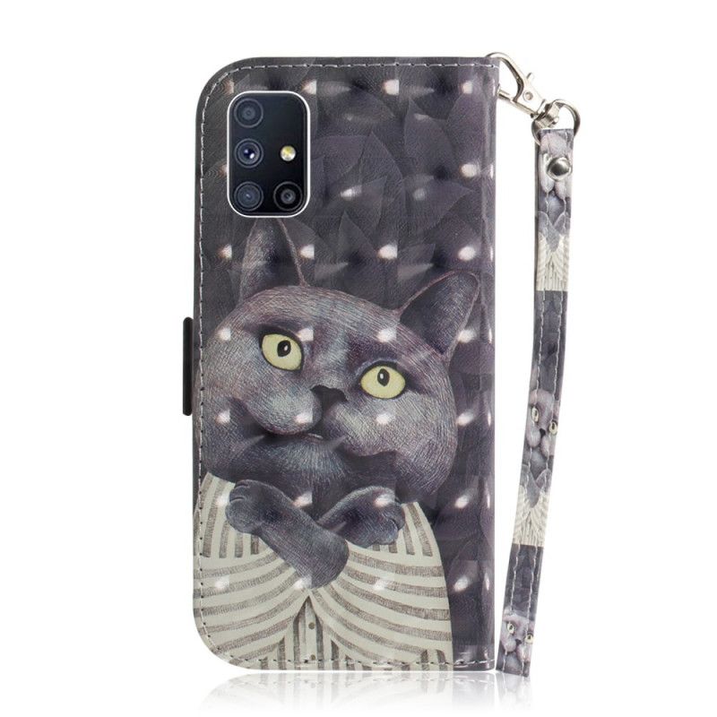 Flip Case Samsung Galaxy M51 Harmaa Kissa Tangoilla