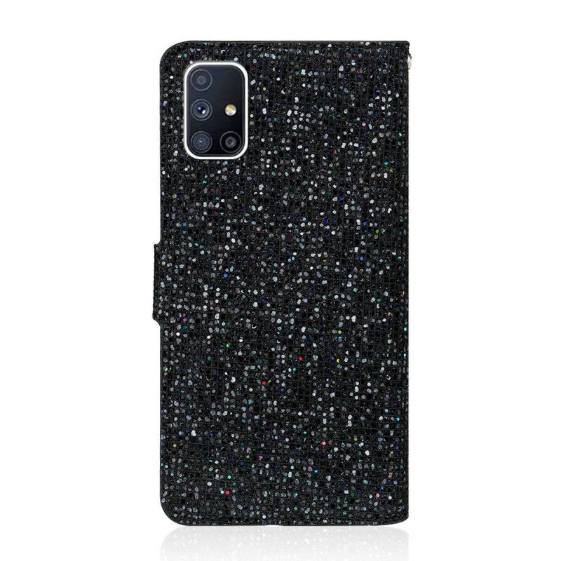 Flip Case Samsung Galaxy M51 Tummansininen Musta Kimalluksen Muotoilu