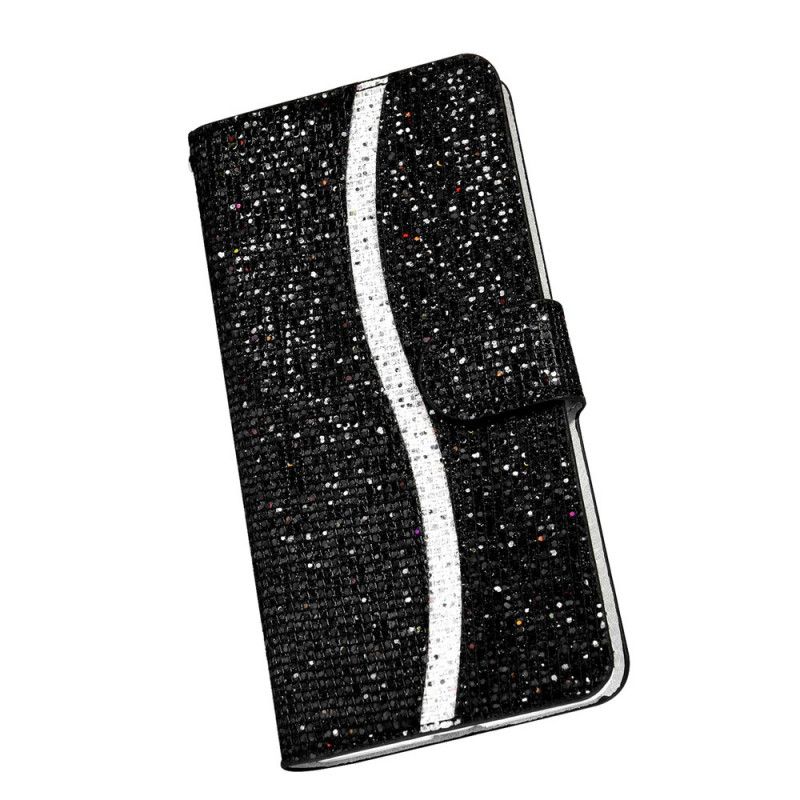 Flip Case Samsung Galaxy M51 Tummansininen Musta Kimalluksen Muotoilu