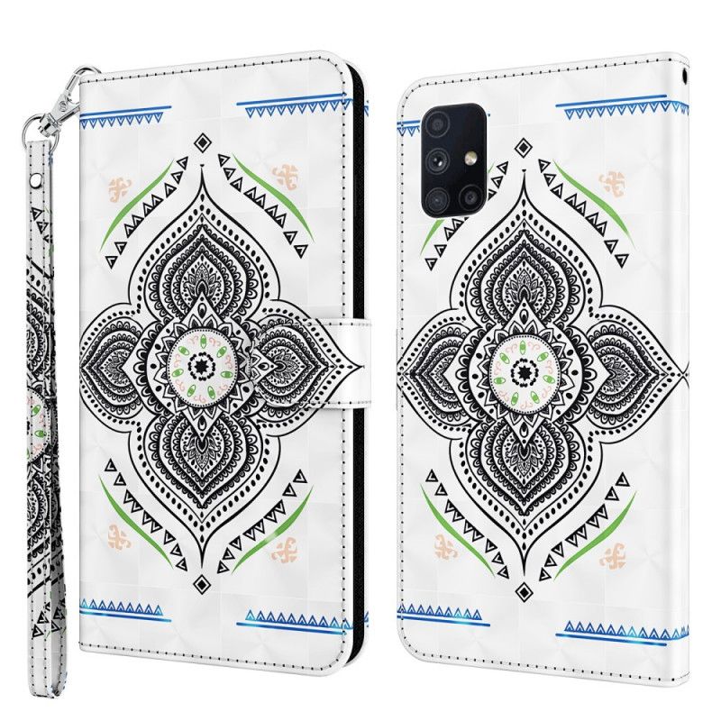 Kotelot Samsung Galaxy M51 Tummansininen Valkoinen Vaaleat Täplät Mandala Hihnalla