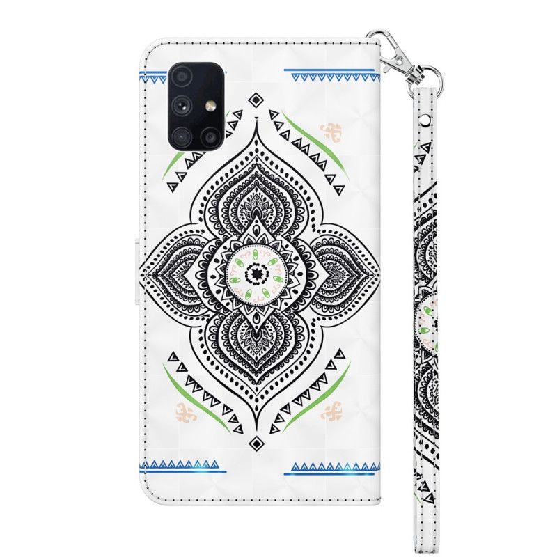 Kotelot Samsung Galaxy M51 Tummansininen Valkoinen Vaaleat Täplät Mandala Hihnalla