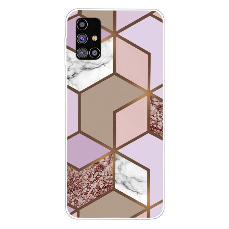 Kuori Samsung Galaxy M51 Valkoinen Musta Geometrinen Marmori