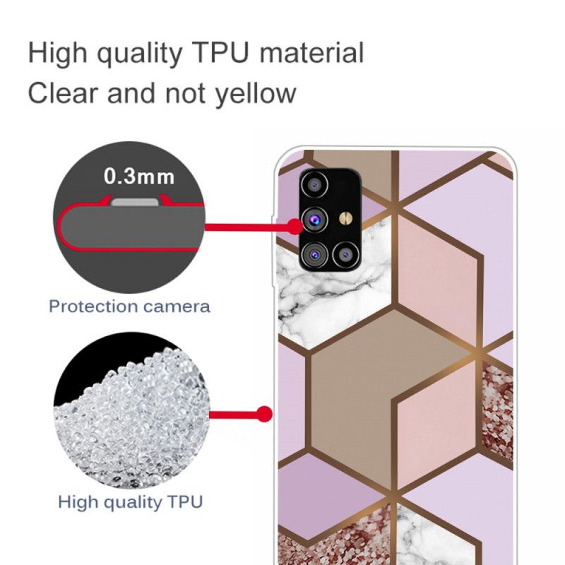 Kuori Samsung Galaxy M51 Valkoinen Musta Geometrinen Marmori