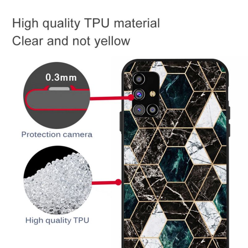 Kuori Samsung Galaxy M51 Valkoinen Musta Marmorivärinen Geometria Suojakuori