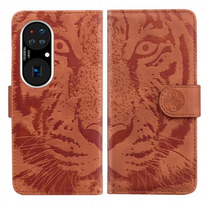 Flip Kotelot Huawei P50 Tiger Face Print Suojakuori