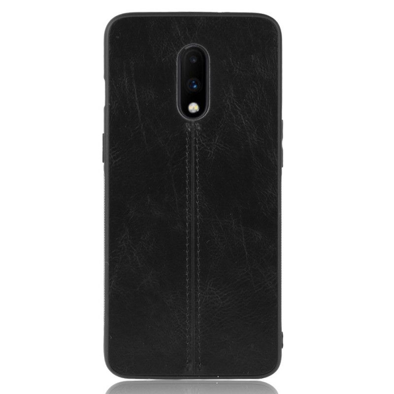 Case Kuoret OnePlus 7 Punainen Musta Puhelinkuoret Ommeltu Nahkaefekti