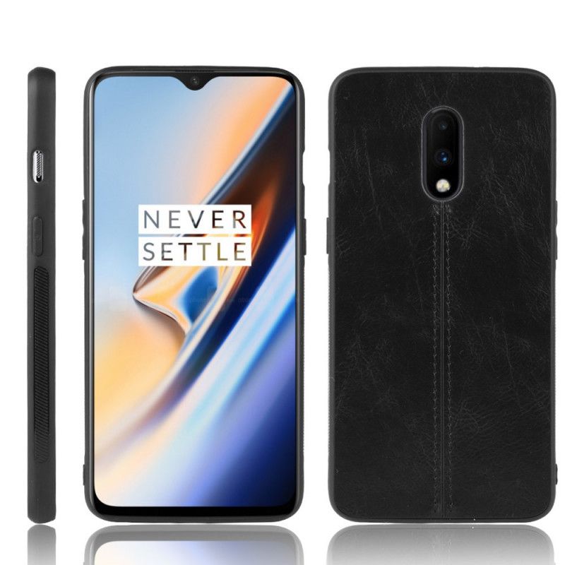 Case Kuoret OnePlus 7 Punainen Musta Puhelinkuoret Ommeltu Nahkaefekti